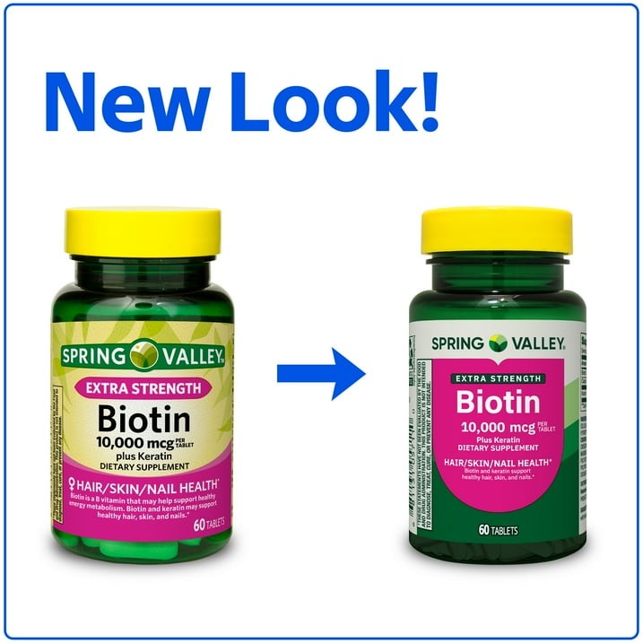 Spring Valley Biotin 10000mcg Keratin Hair Skin Nails Tablets 60 Count