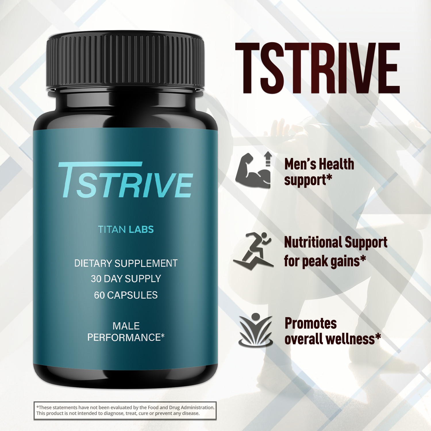 (3 Pack) Tstrive Advanced Male Support Performance Supplement 180 Capsules