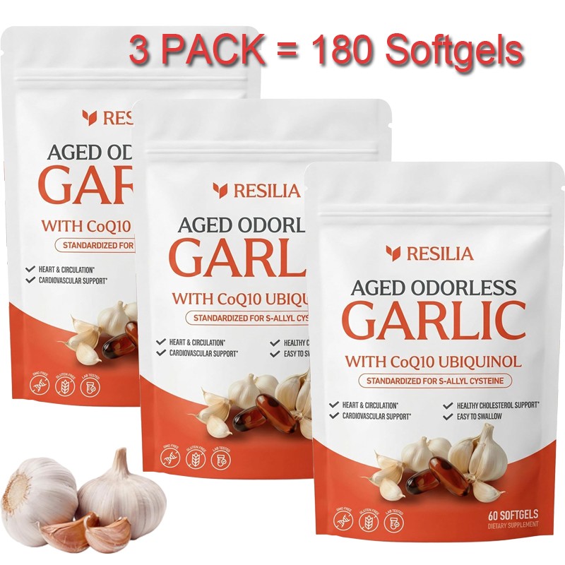 1-5x Resilia Aged Garlic 600 mg Soft Gels (60 Count) Odorless Aged Garlic Extra