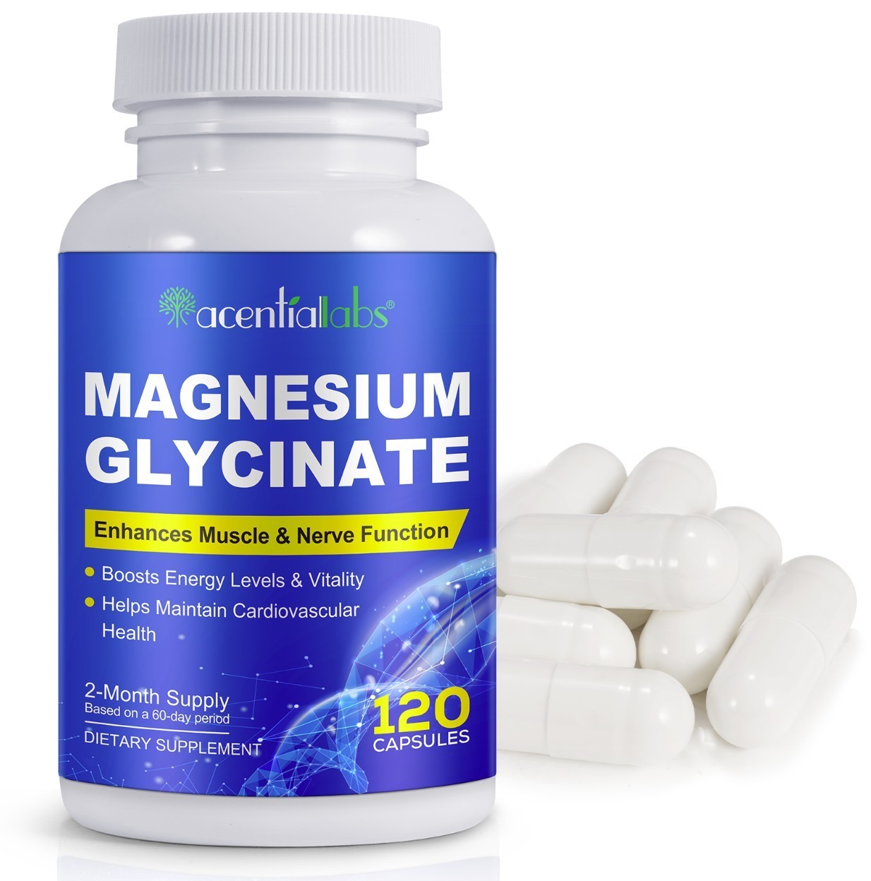Magnesium Glycinate 120 Capsules 1040mg High Absorption for Sleep Stress Muscle