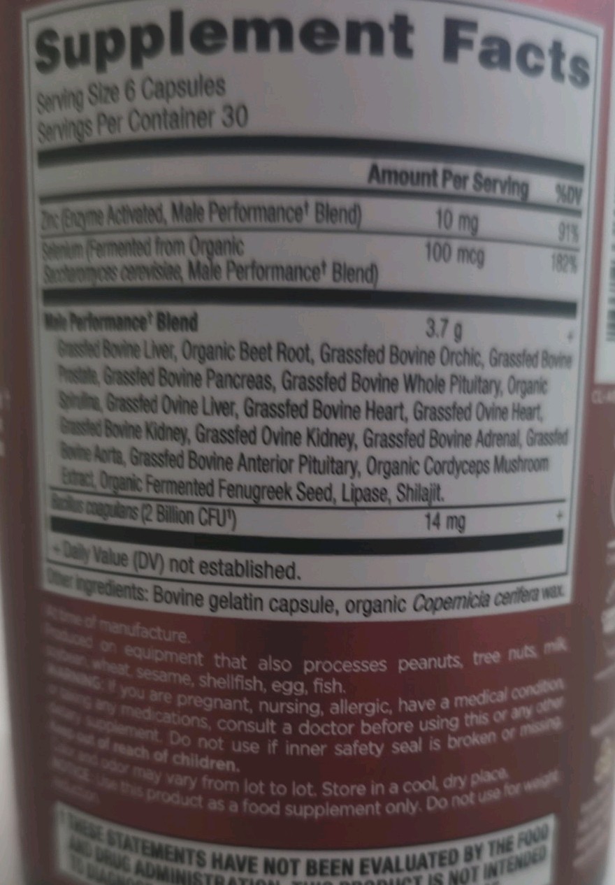 Ancient Nutrition Male Performance Grass-Fed Liver Prostate Pancreas 180 Capsule