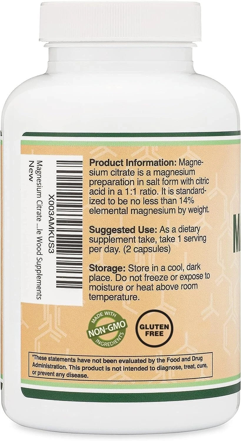Magnesium Citrate Capsules 180 Capsules (Citrato De Magnesio) 800Mg Servings, Ve