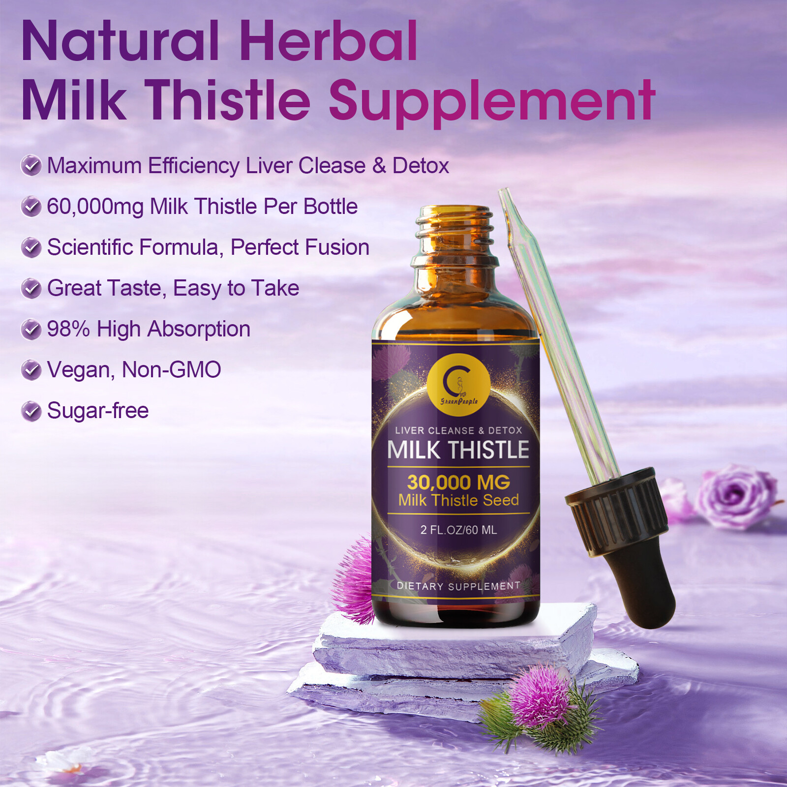 Milk Thistle Liquid Drops Silymarin 1000mg, Detox & Cleanse Liver Supplement