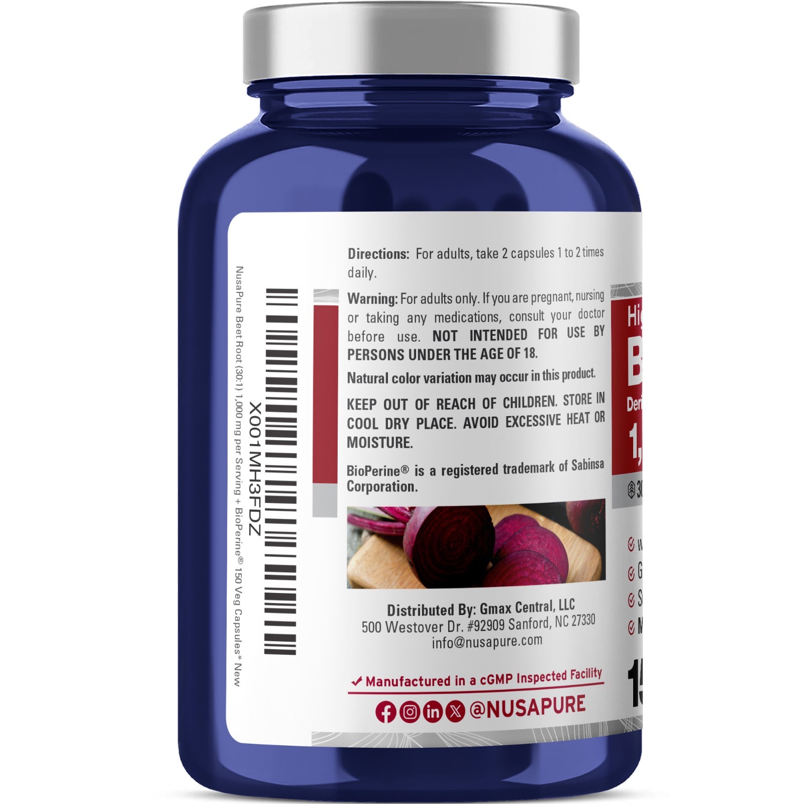 NusaPure Beet Root 30,000mg 150 Veggie caps (Vegan, Non-GMO & Gluten Free,4% …