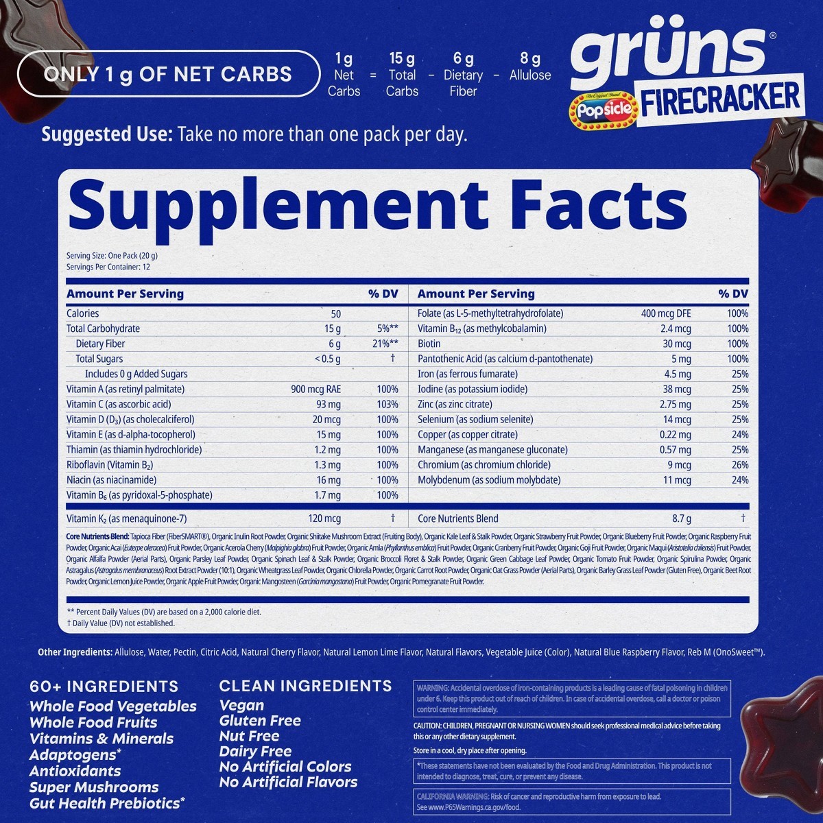 Grüns Limited Time Flavor Firecracker Sugar-Free Adult Greens – 240g/12 Servings