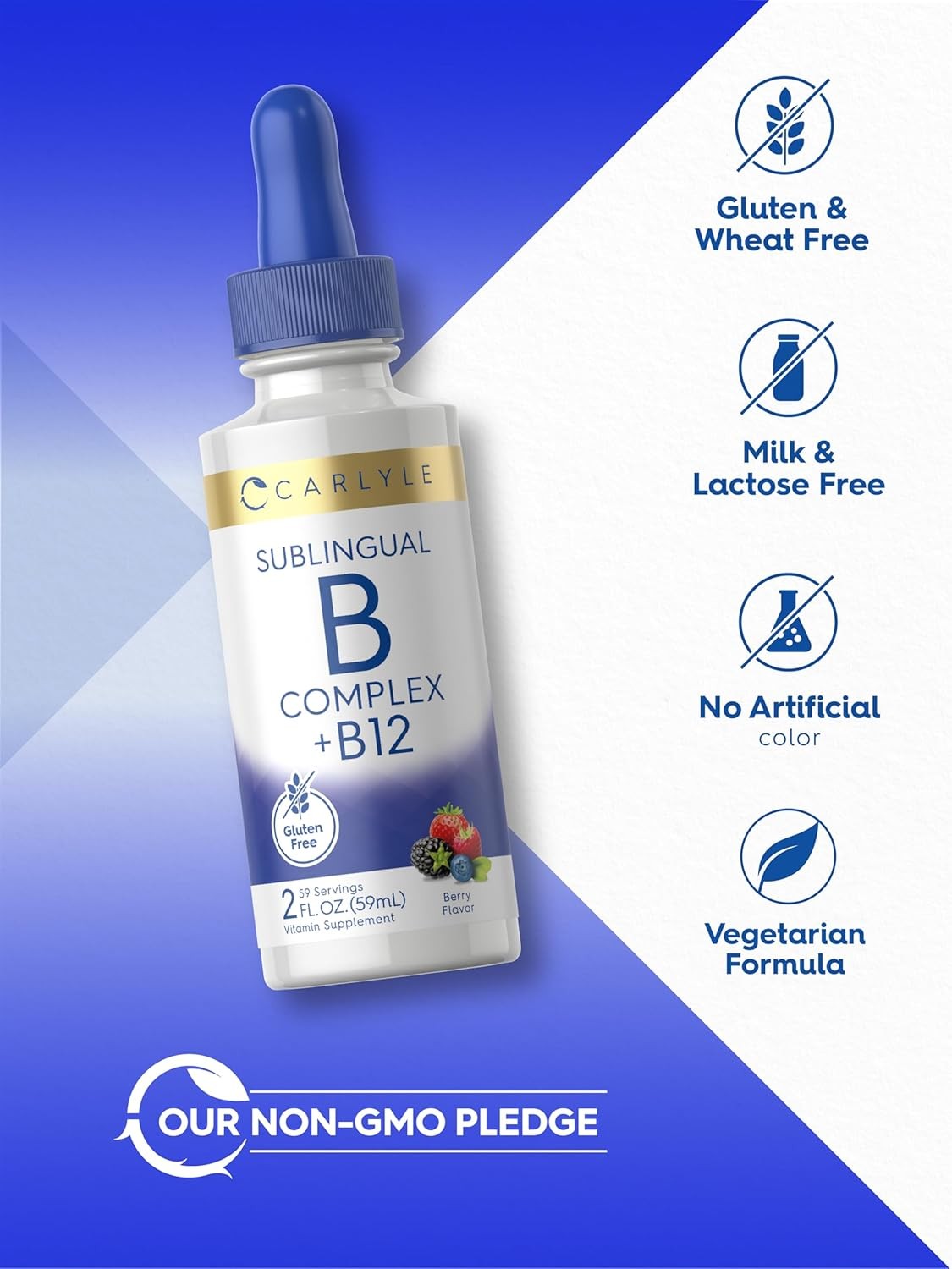 Vitamin B Complex Liquid | 2 fl oz | with B12 | Berry Flavor | by Carlyle
