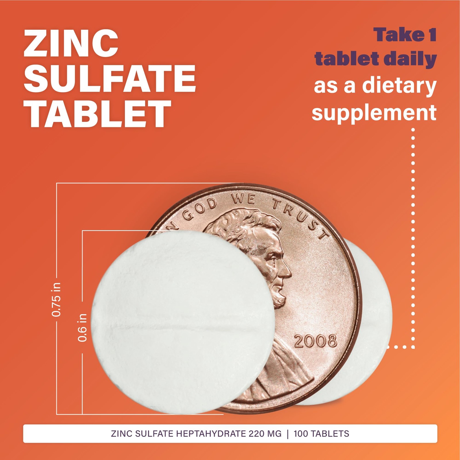 Rugby Zinc Sulfate 220 mg Tablets – Made with 100 Count (Pack of 1)