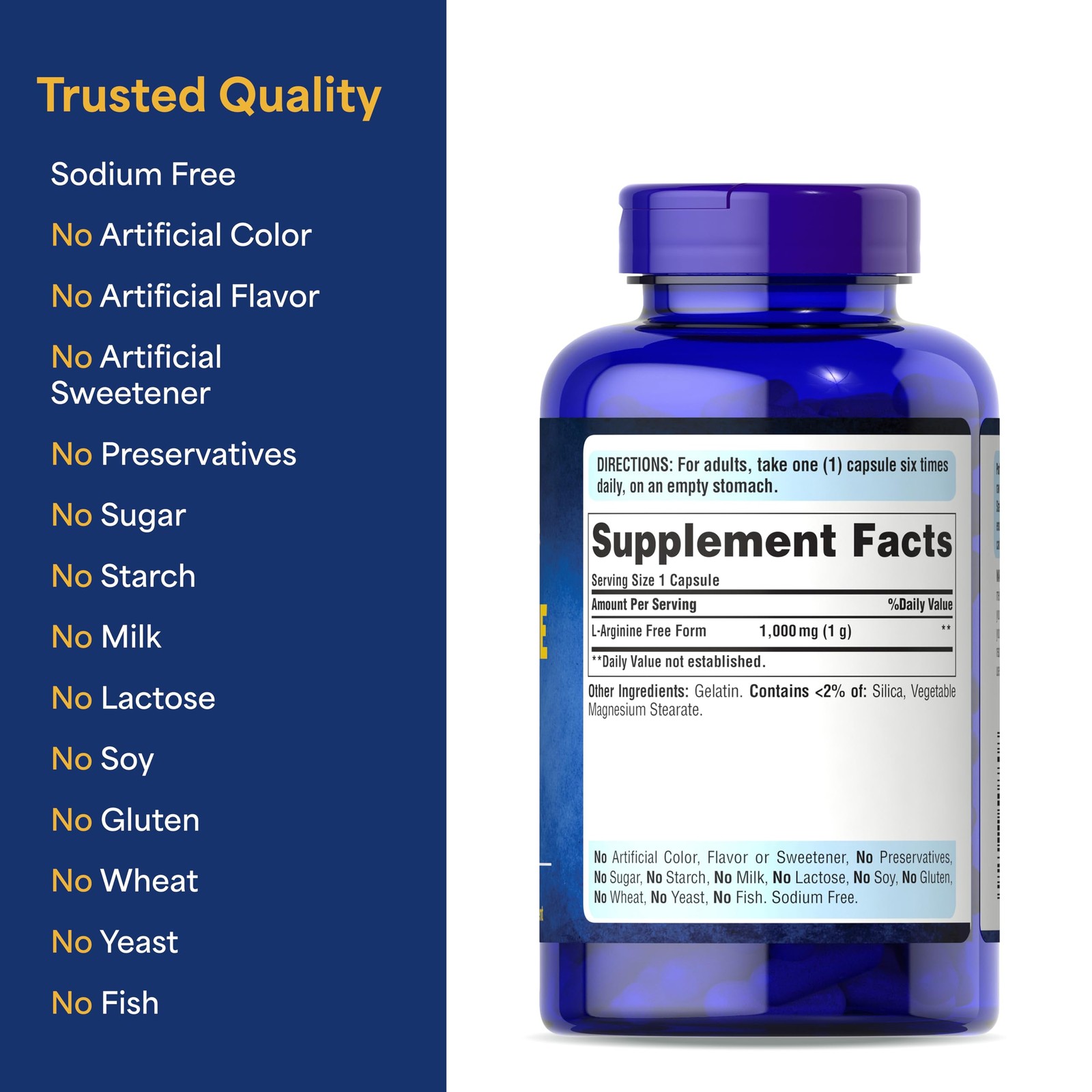 Puritan’s Pride L-Arinine 1000mg, Dietary 100 Count (Pack of 1), White