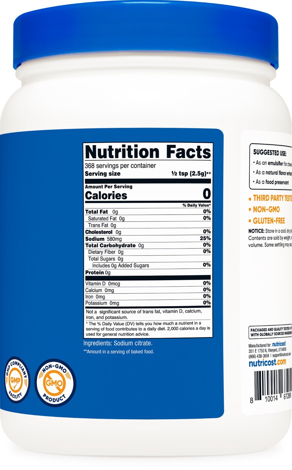 Nutricost Sodium Citrate Powder 2LB (32oz) – Food Grade, Non-GMO
