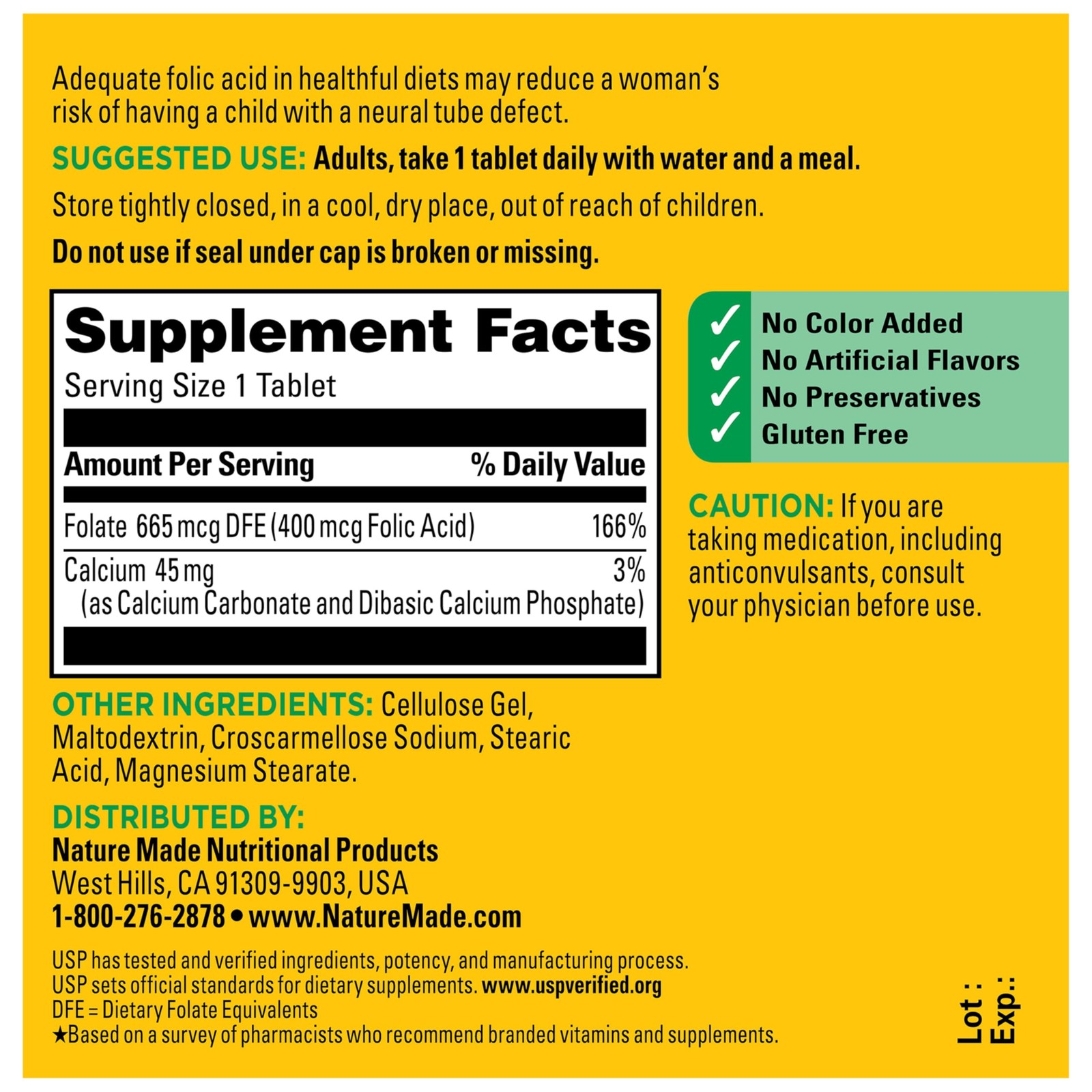 Nature Made Folic Acid 400 mcg (665 DFE) 250 Count (Pack of 1), White