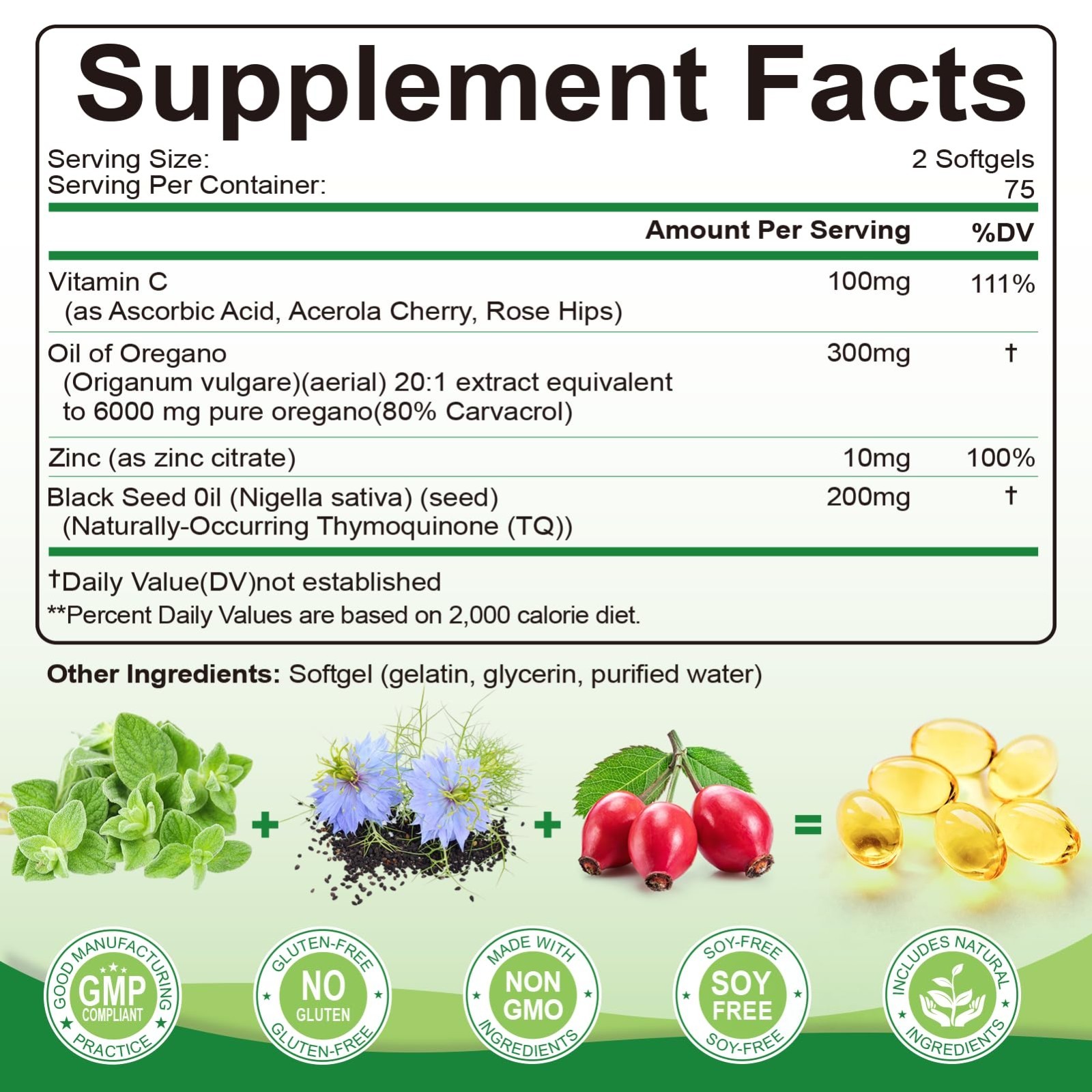 Oregano Oil & Black Seed Oil 6000mg, 150 Softgels | Immune Support, Antioxidant,