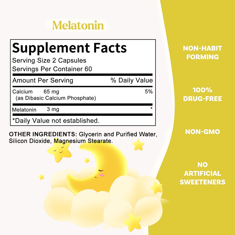 Sleep Supplement 3mg, 30/60/120 capsules – 3mg Per Serving, Non-GMO, Gluten Free
