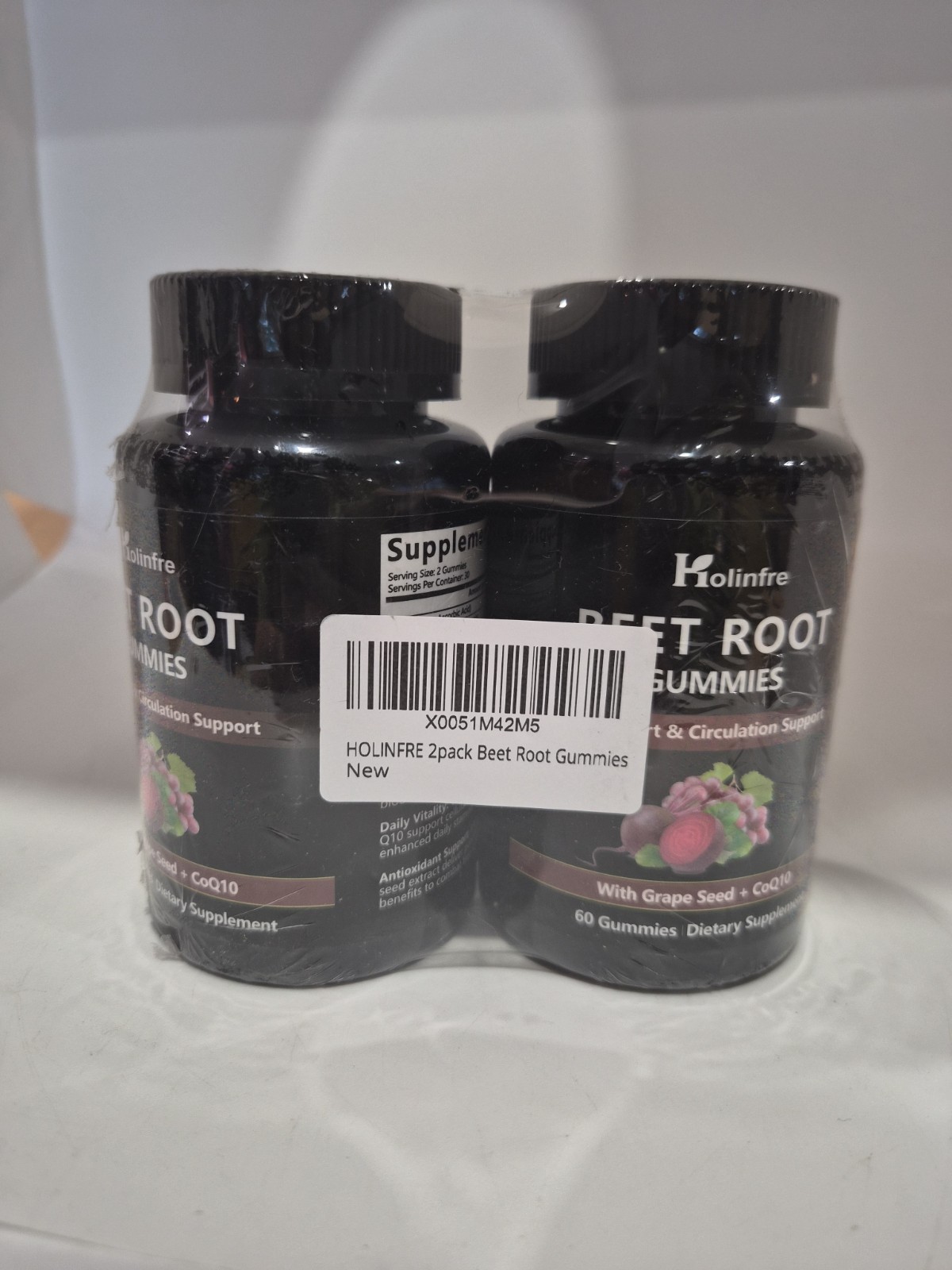 2pack Beet Root Gummies with CoQ10 & Grape Seed, Beet Root Supplement Gummies