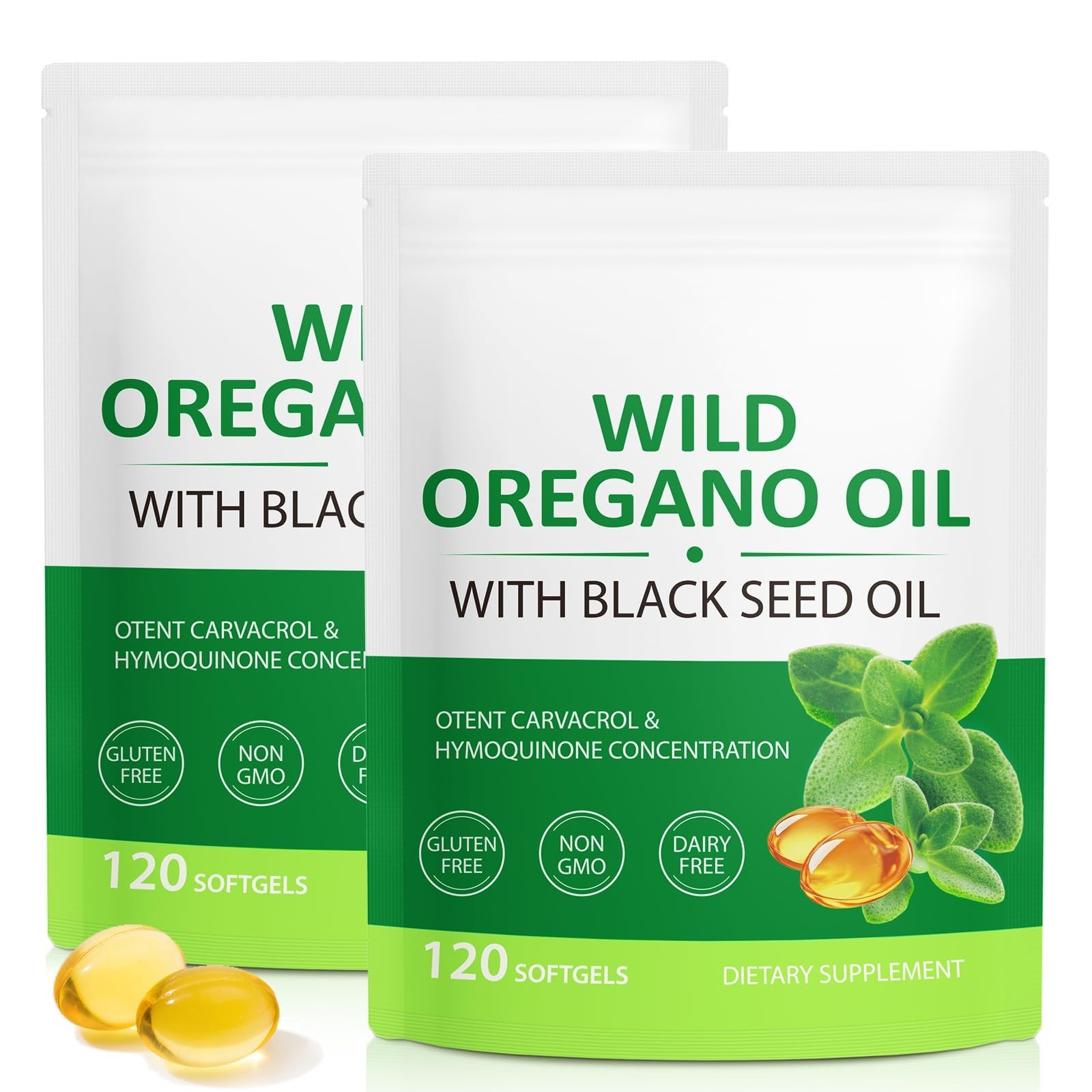 Oregano Oil Softgels 6000mg with Black Seed Oil 200mg – Immune Support, Organic,