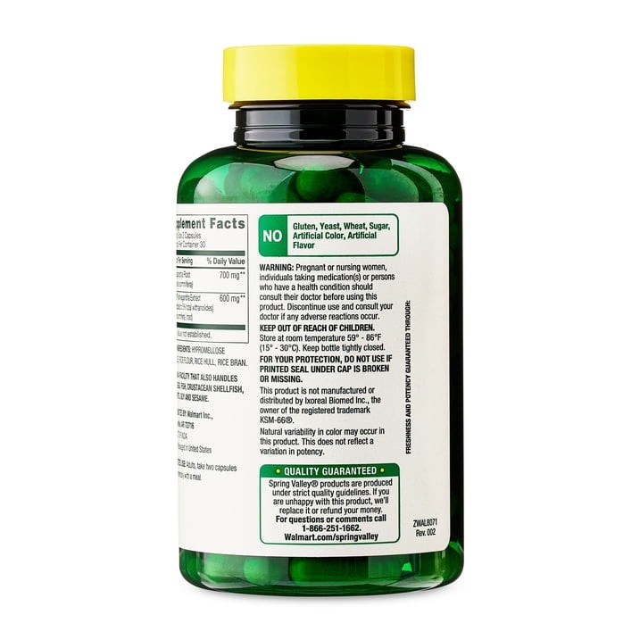 Spring Valley Ashwagandha 1300mg Dietary Supplement 60 Vegetarian Capsules