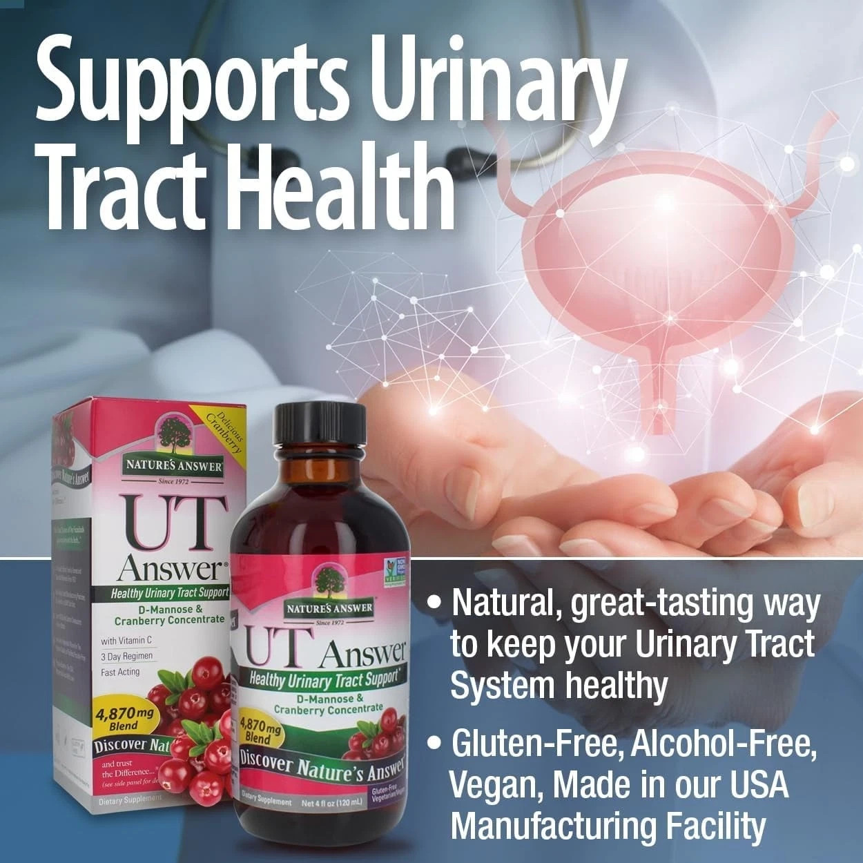Nature’s Answer UT Answer D-Mannose Cranberry Concentrate – 4 fl oz – Pack of 3