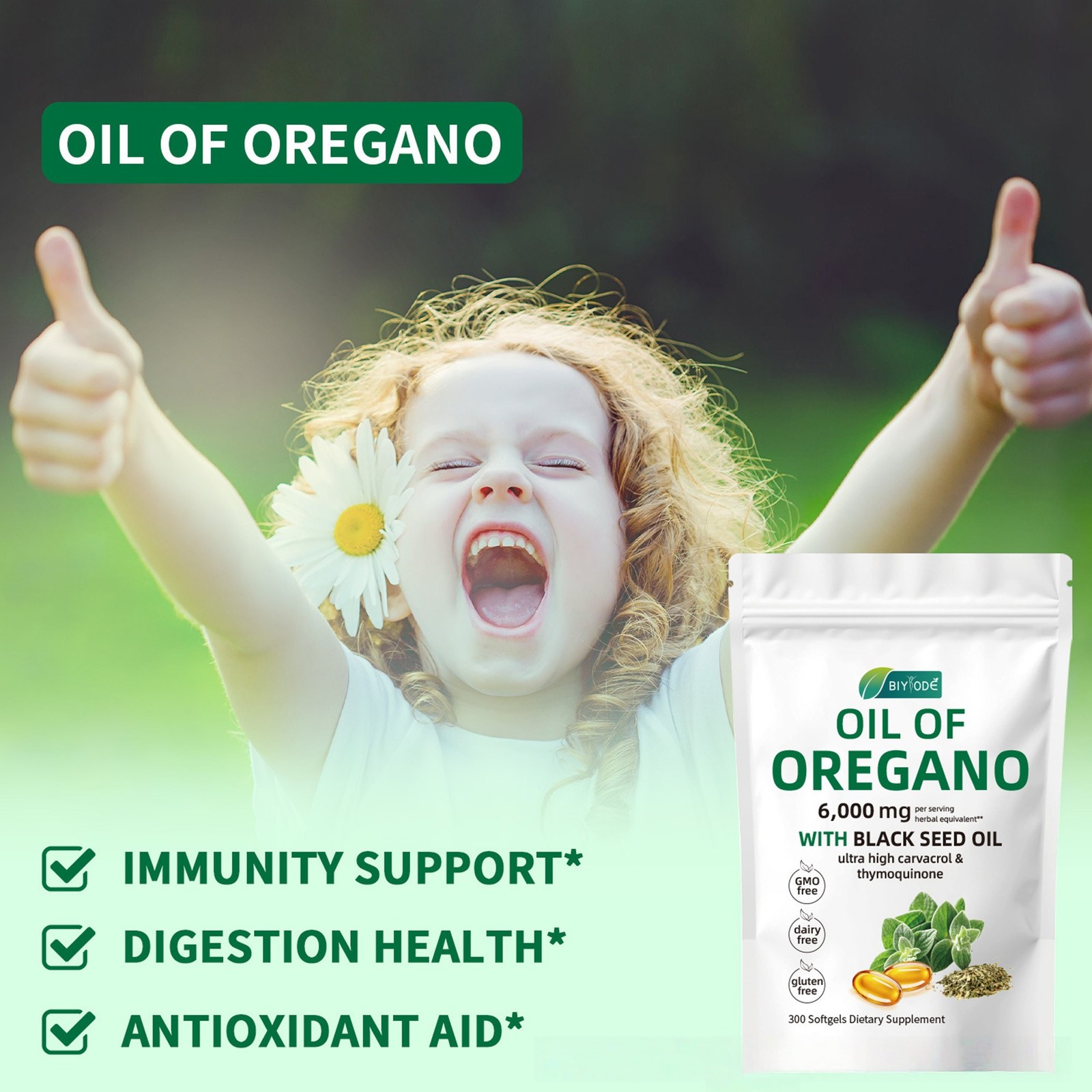 1-3pcs Oregano Oil Capsules 300 Count 1000mg Oil of Oregano with Black Seed oil