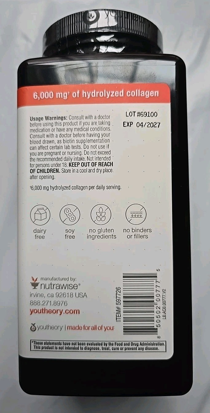 Youtheory Collagen + Biotin 390 tablets (EXP 04/27)