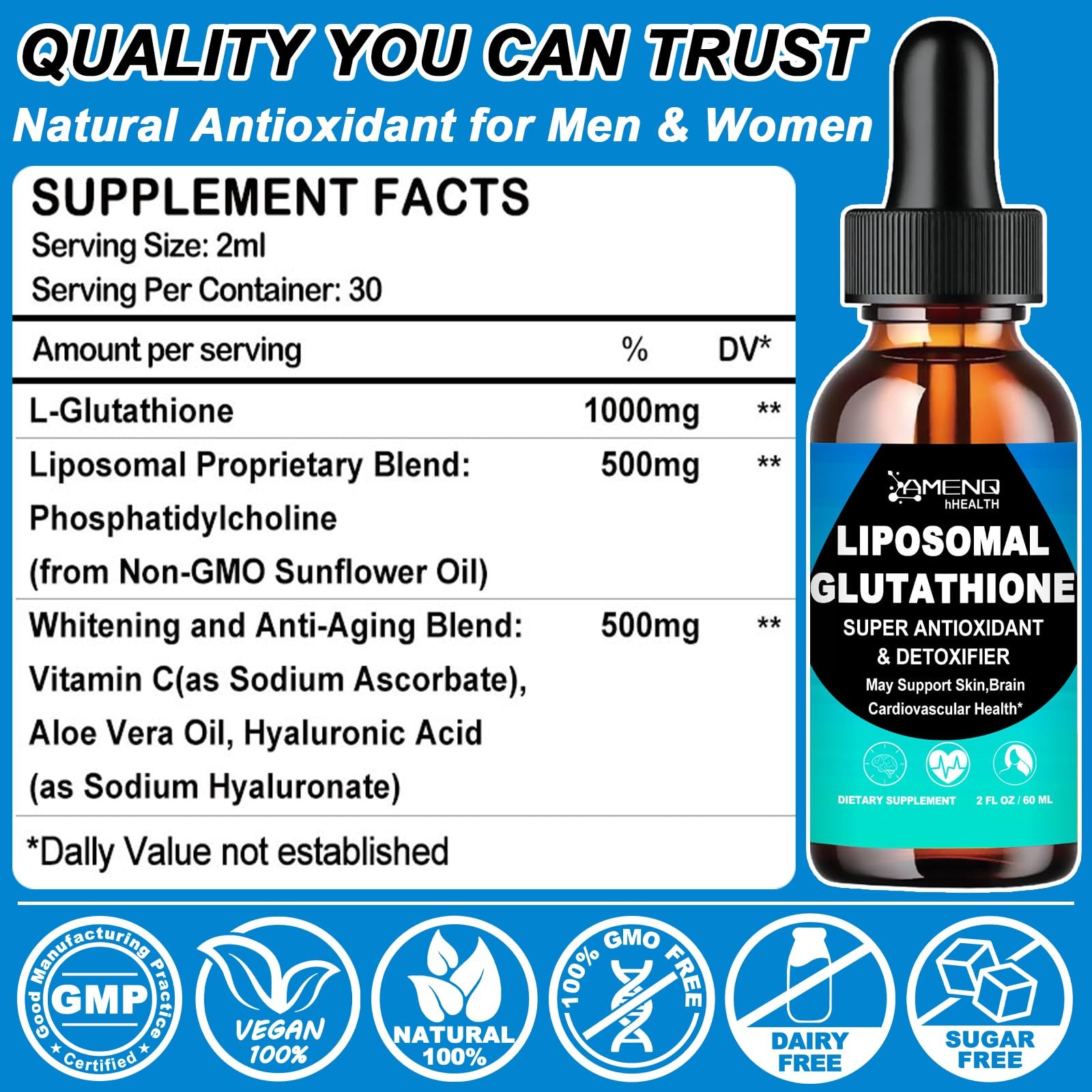 Liposomal Glutathione, Extra Strength Glutathione 2 Fl Oz (Pack of 1)
