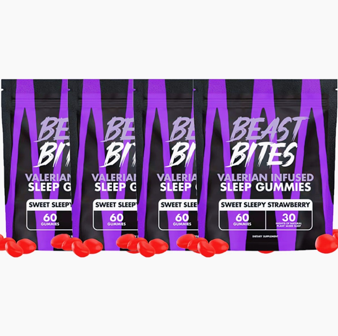 Beast Bites Sleep Gummies Valerian Infused Strawberry Natural Sleep Aid 60 Count