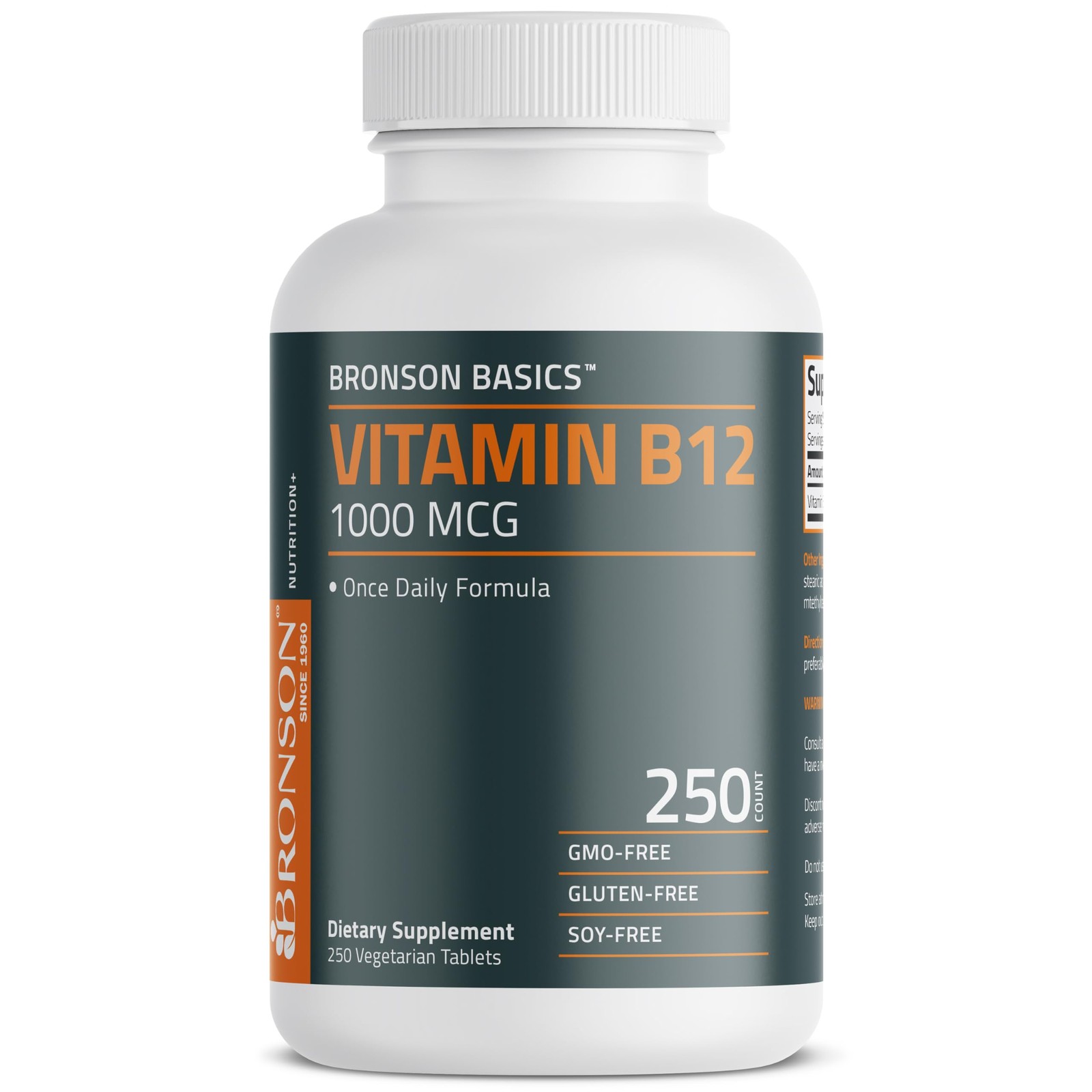 Bronson Vitamin B12 1000mcg Once Daily Formula Non-GMO, 250 Count (Pack of 1)