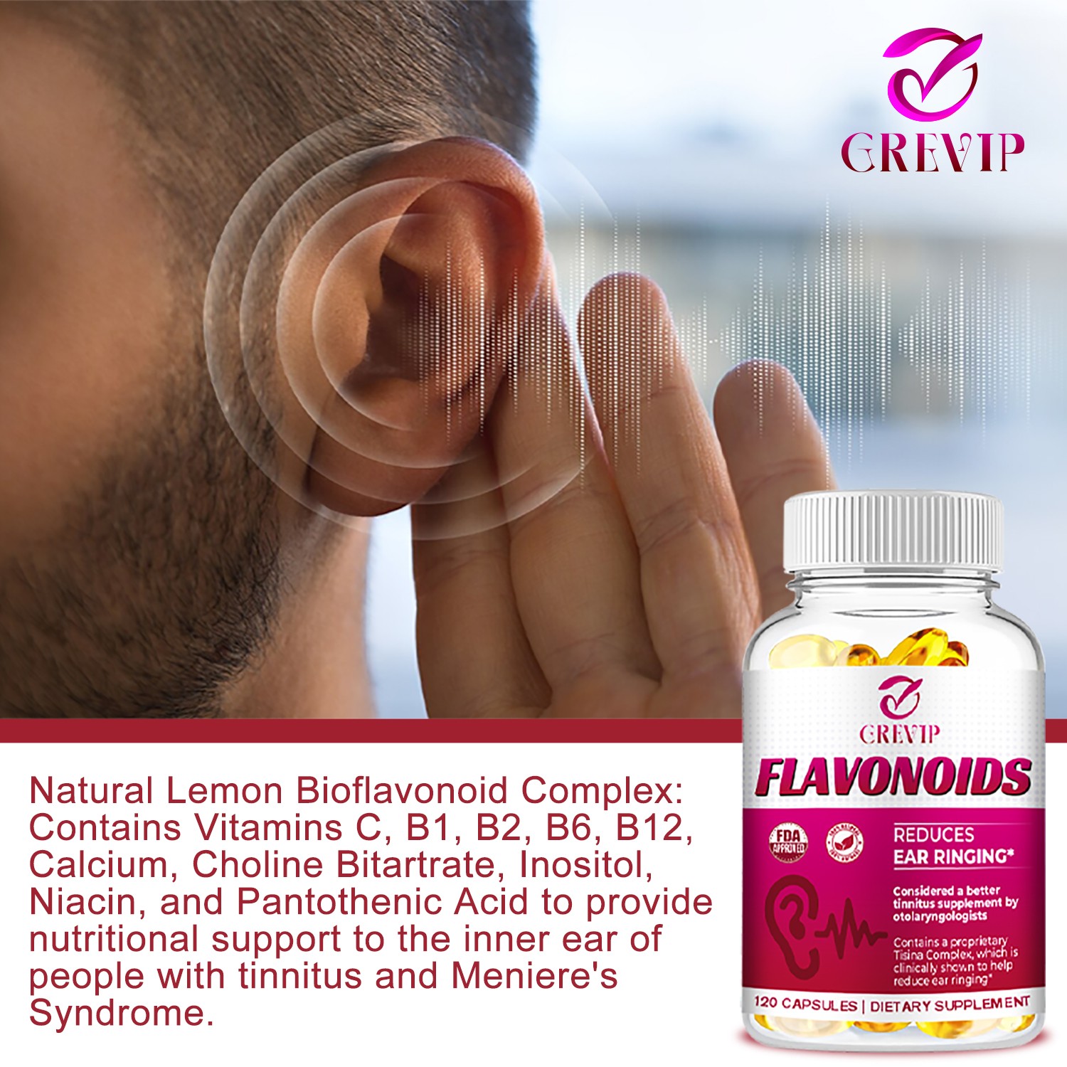 Flavonoids Capsules 1000mg -Tinnitus Relief Formula, Hearing Support, Ear Health