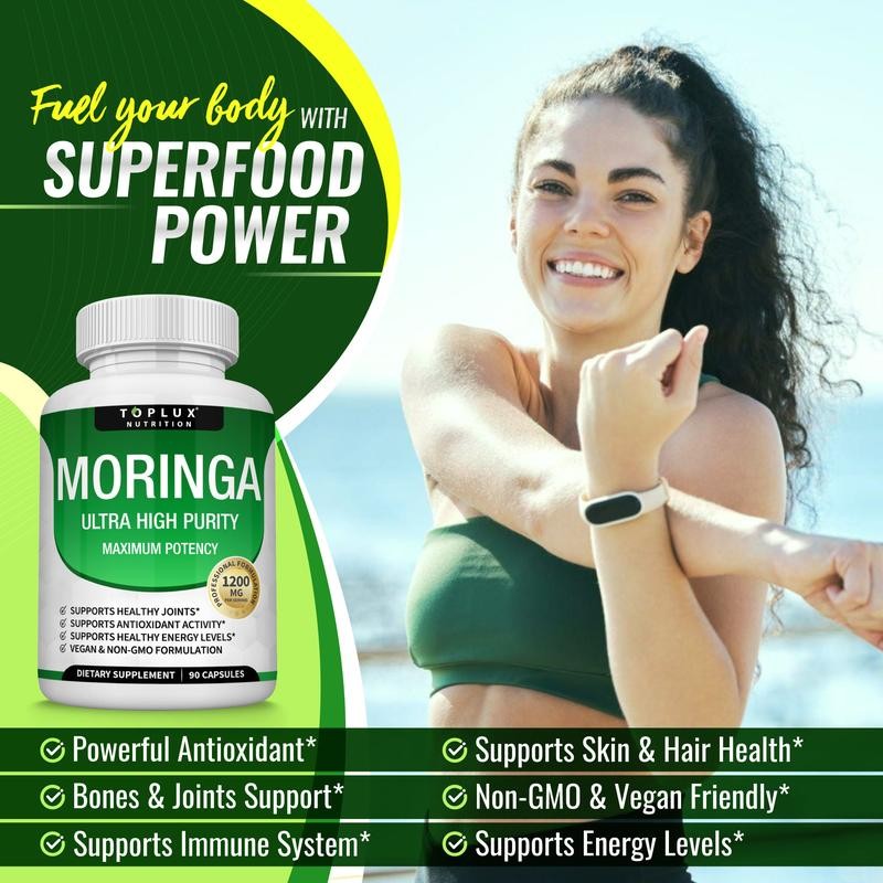 3PCS Moringa Capsules 1200mg Pure Moringa Powder Immune Gut Support 90 Count