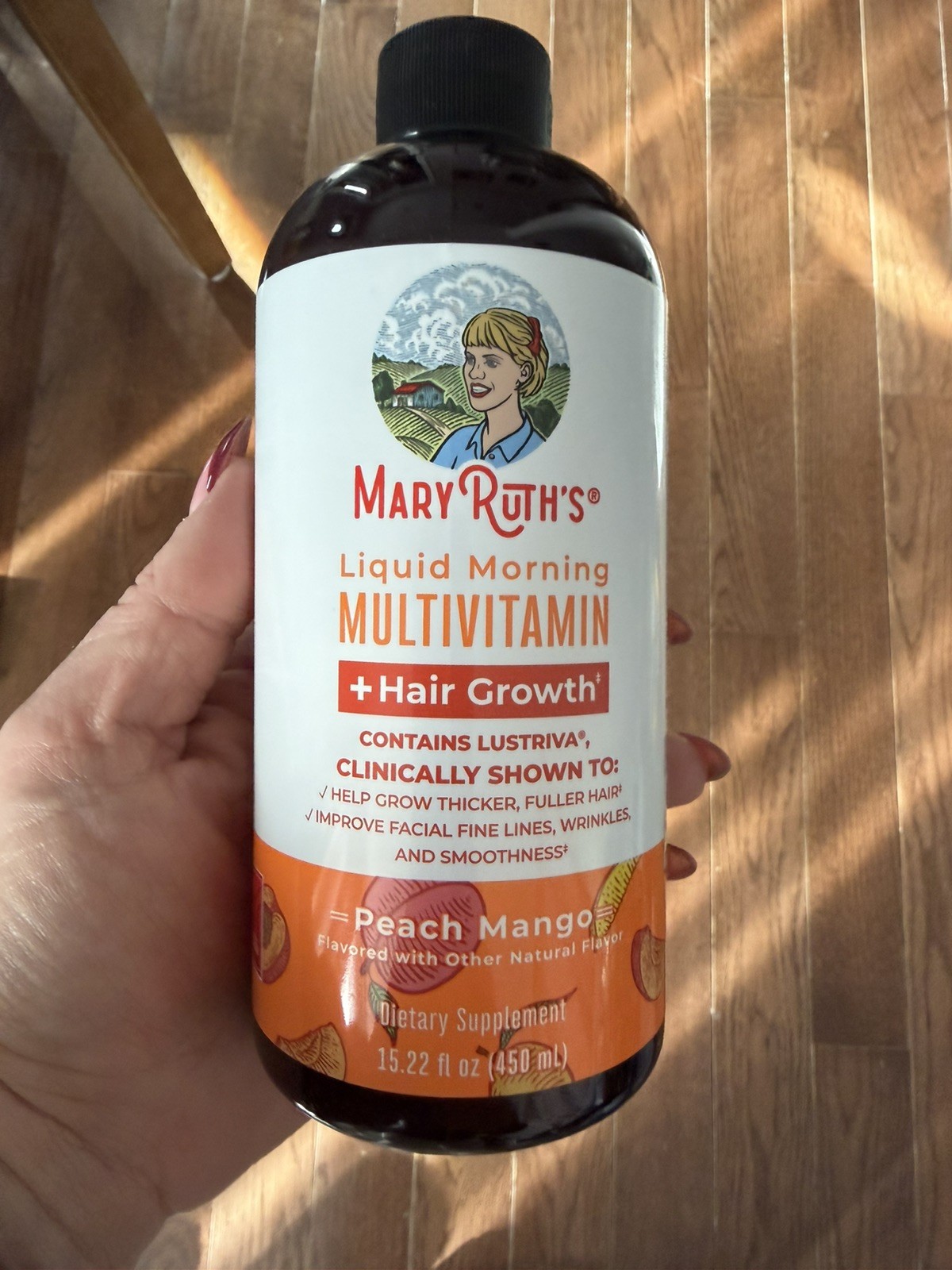 Liquid Morning Multivitamin + Hair Growth, Peach Mango, 15.22 fl oz (450 ml)