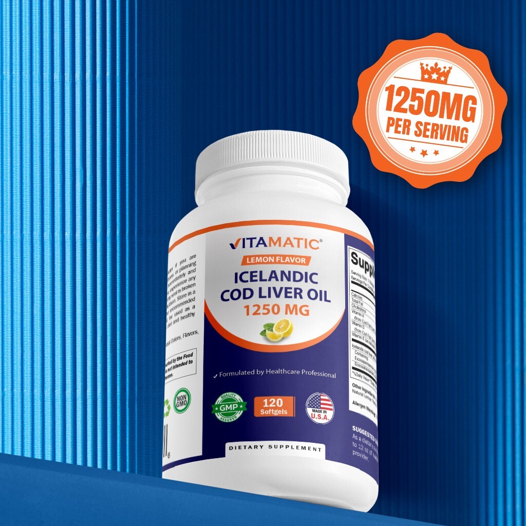 Vitamatic Norwegian Cod Liver Oil 1250mg 120 Softgels (Lemon Flavor)