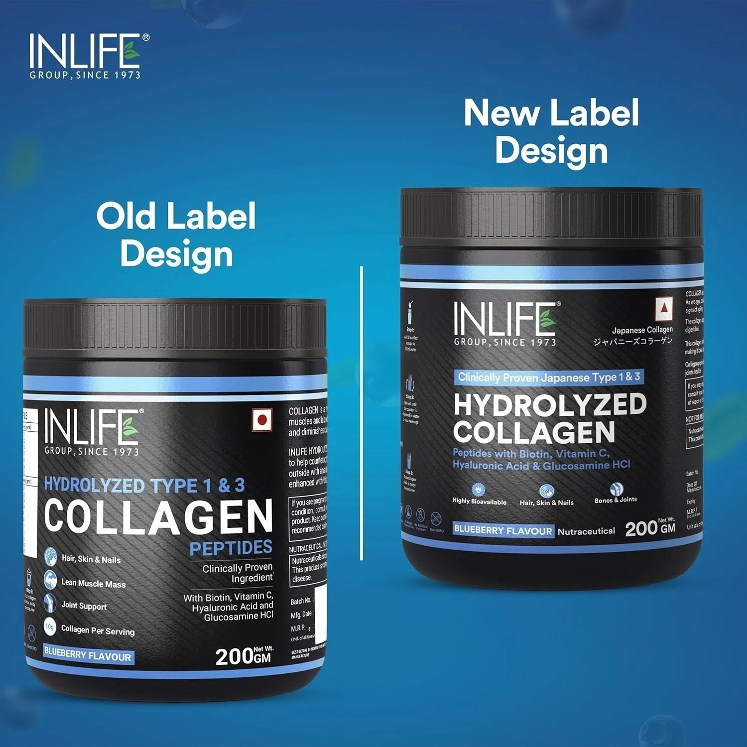 INLIFE Japanese Collagen Powder Biotin & Hyaluronic Acid (Blueberry, 200g) i068