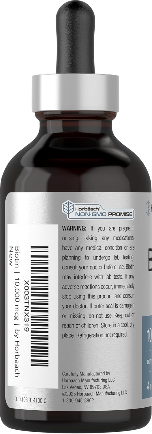Biotin Liquid 10000mcg | 4 fl oz | Vegetarian Drops, Non-GMO | by Horbaach