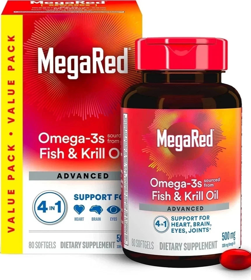 2 Pack – MegaRed Omega-3 Fish Oil + Krill Oil 500mg | 80 Softgel Each Best sale