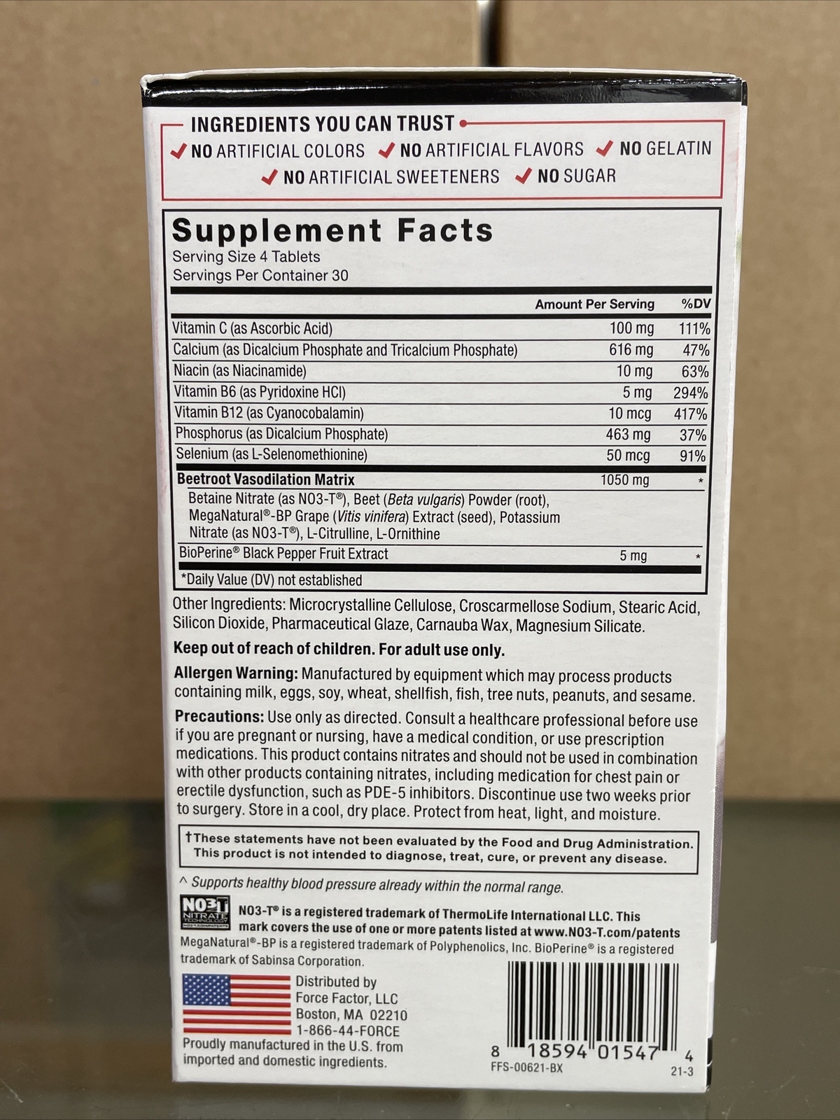 Force Factor Total Beets Blood Pressure Support Supplement EXP 06/26 & UP 120 CT