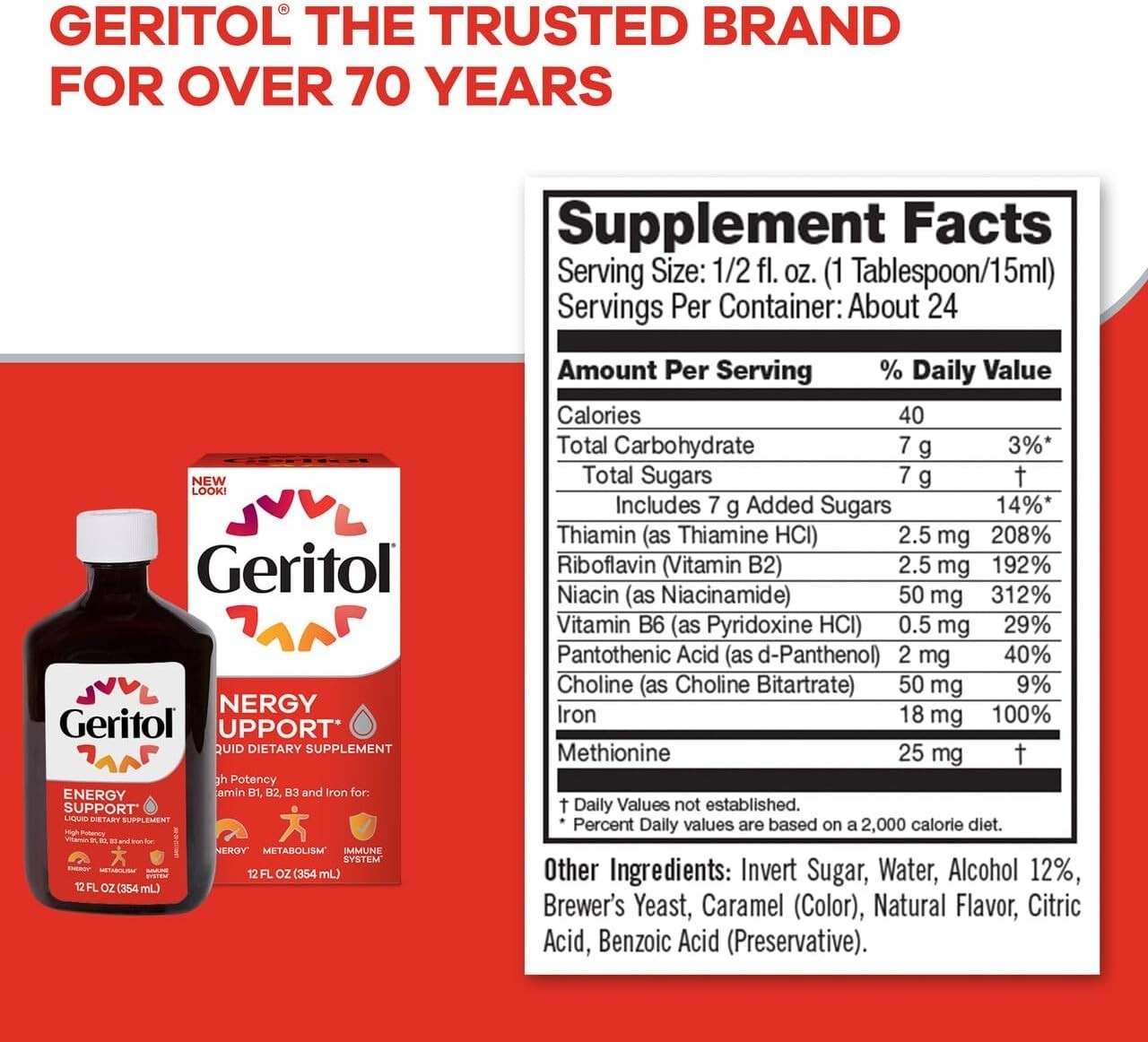 Geritol Liquid Multivitamin and Iron Supplement for Energy Support 12 Fl Oz