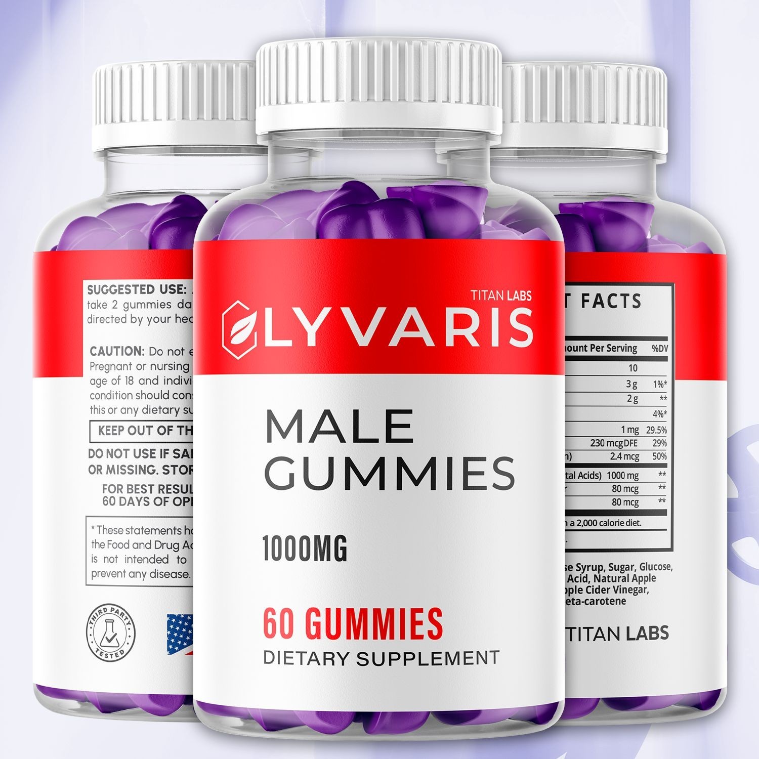 (1 Pack) Lyvaris Male ACV Gummy Male Health Support Formula Ly Varis 60 Gummies