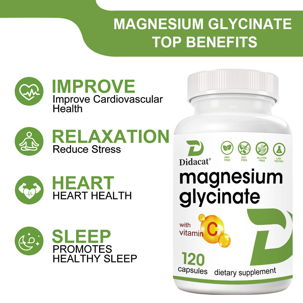 Magnesium Glycinate 1000mg – 30/60/120Caps For Sleep, Stress Relief Support Bone