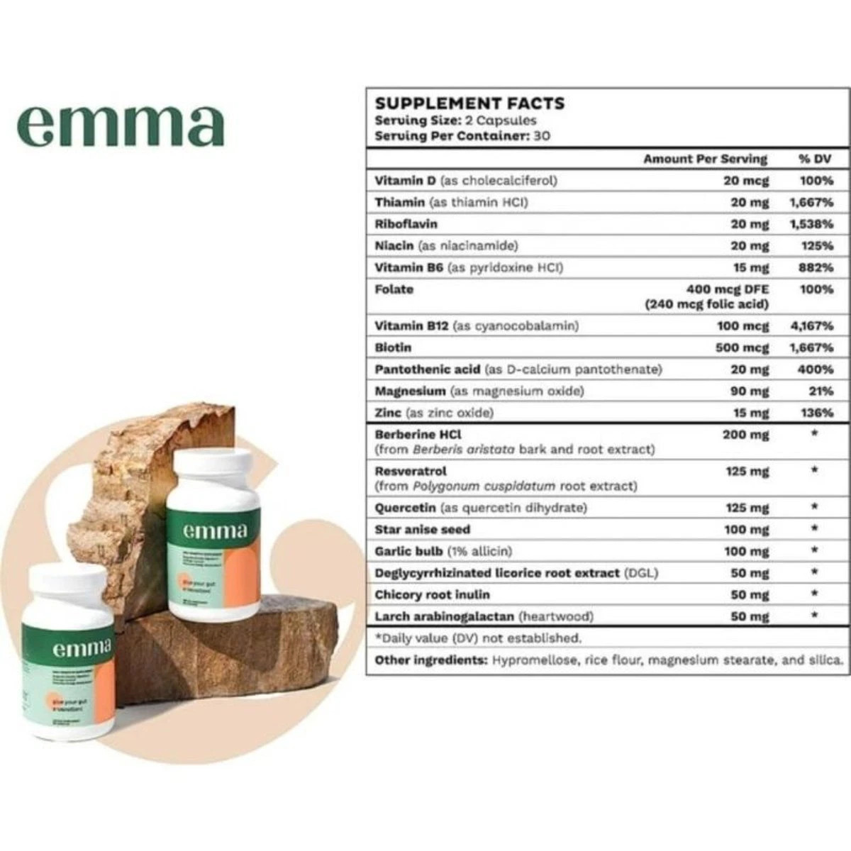 3 bottles Emma Gut Health Supplement for Gas & Bloating Relief,Leaky Gut Repair-