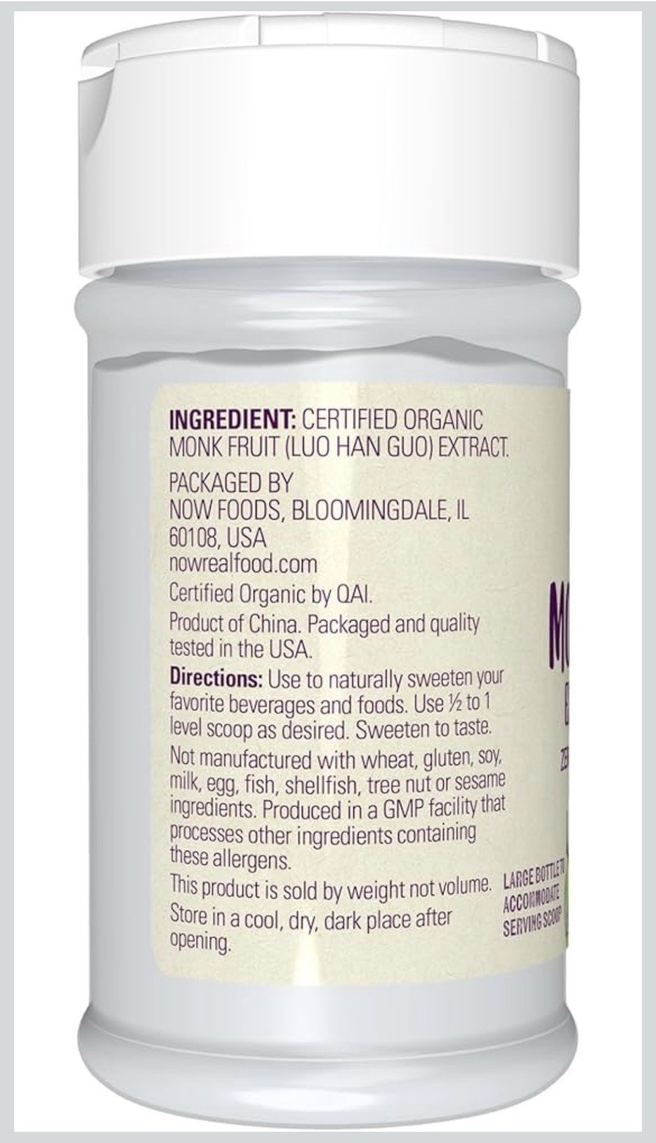 3x NOW Foods Certified Organic Monk Fruit Powder 0-Calorie Sweetener 414 Serving