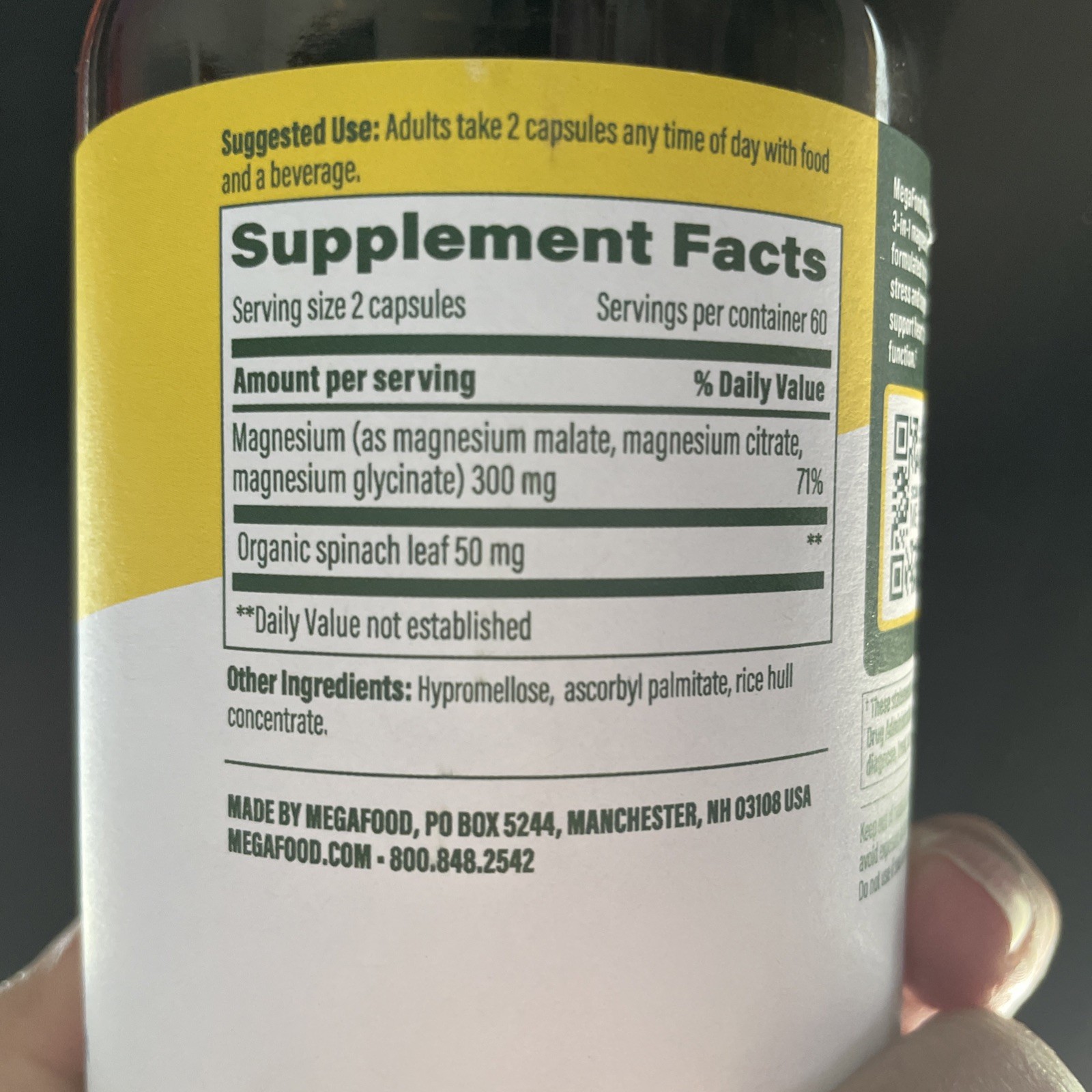 MegaFood Magnesium 300 mg Highly Absorbable Blend Magnesium Glycinate 120 caps