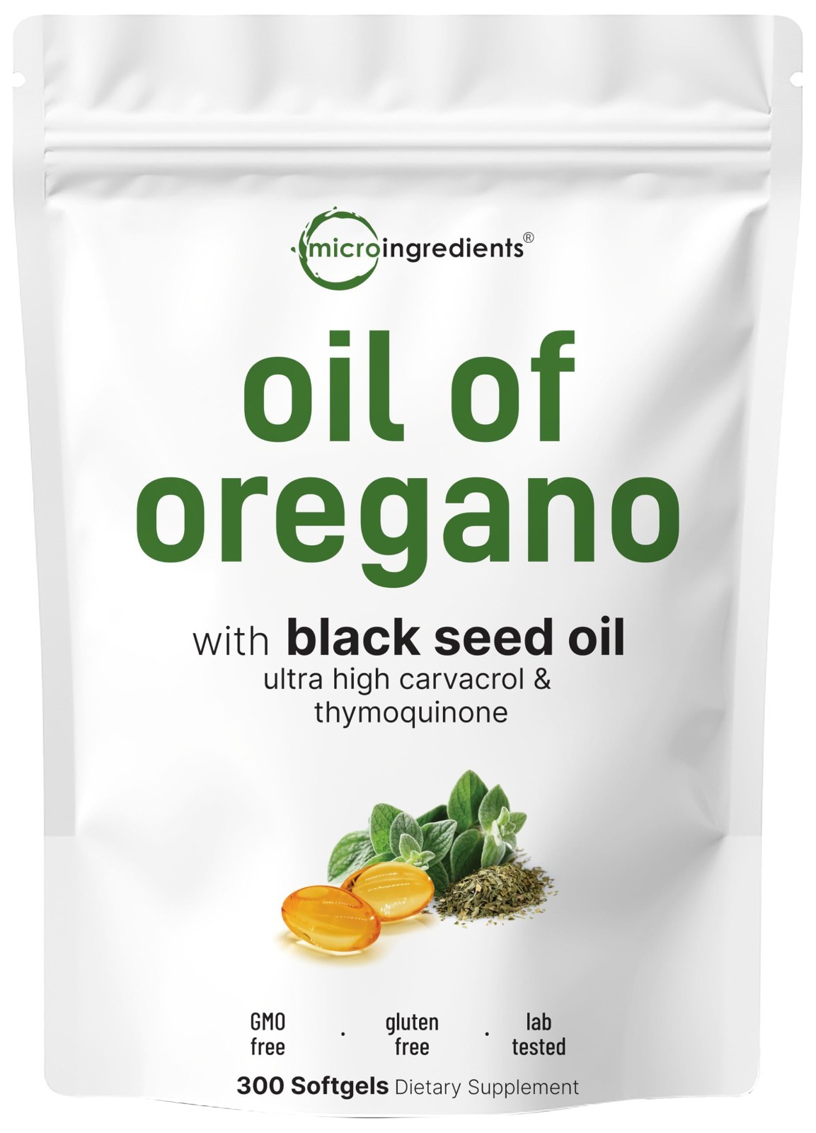 Oregano Oil Softgels 300 Count | 2-in-1 Black Seed Oil | 4X Carvacrol & Thymoqui