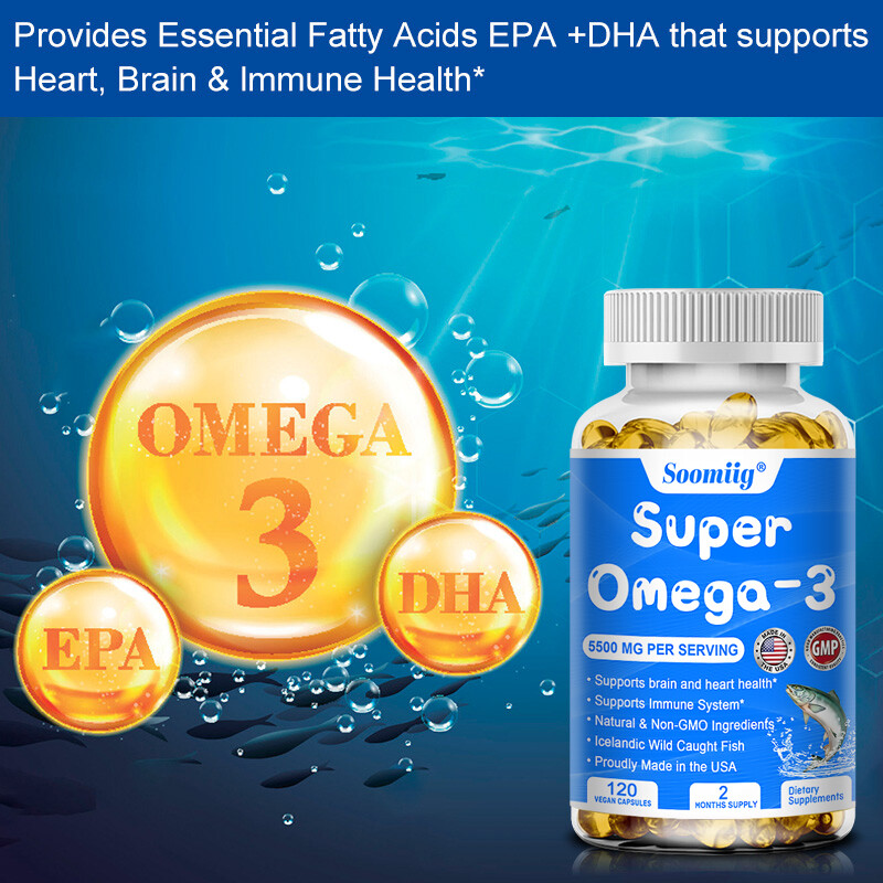 Omega 3 Fish Oil 5500mg 30/60/120Capsules; EPA/DHA Support Heart, Brain, Eyes