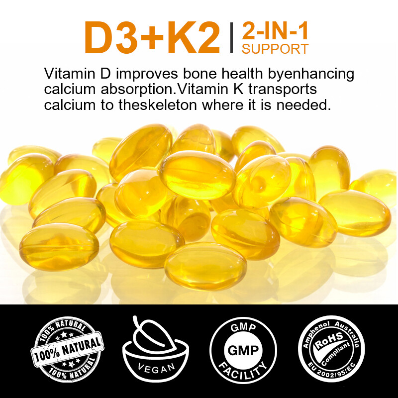Vitamin D3 with K2 D3 5000IU and K2 200mcg 120 Vegetarian Capsules High Strength
