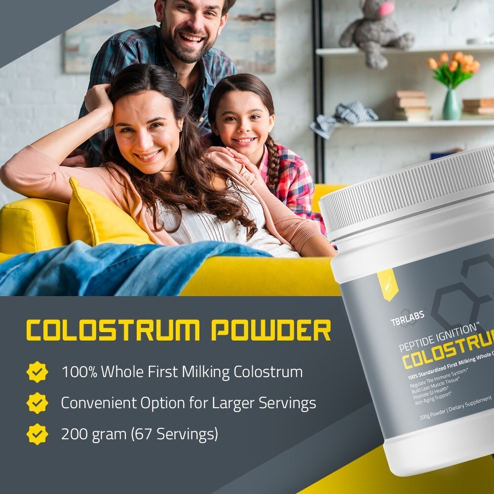TBR Labs Bovine Colostrum Powder, First Milking USA Source – 200g (132 Servings)