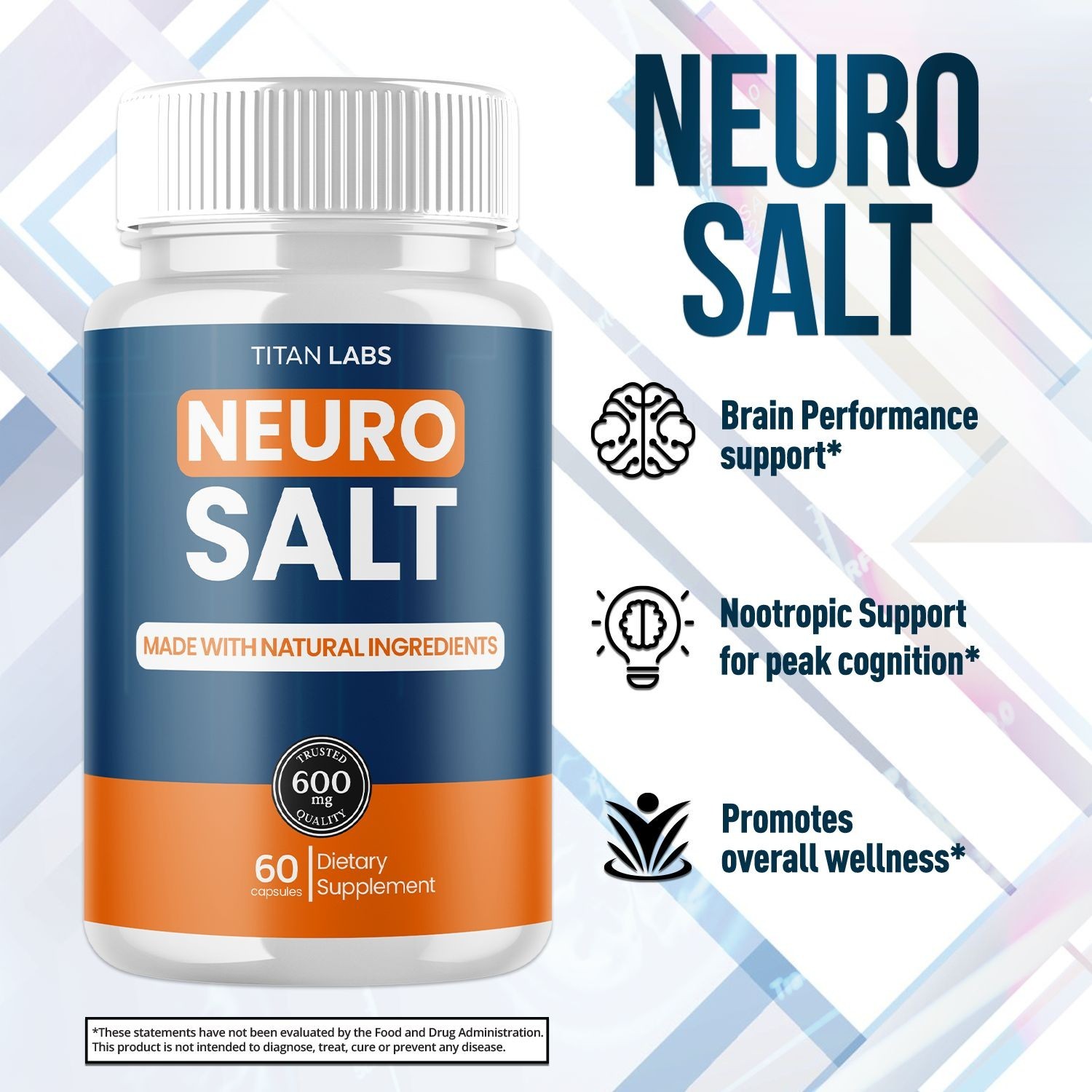 (1 Pack) Neuro Salt Nootropic All Natural Brain Supplement NeuroSalt 60 Capsules