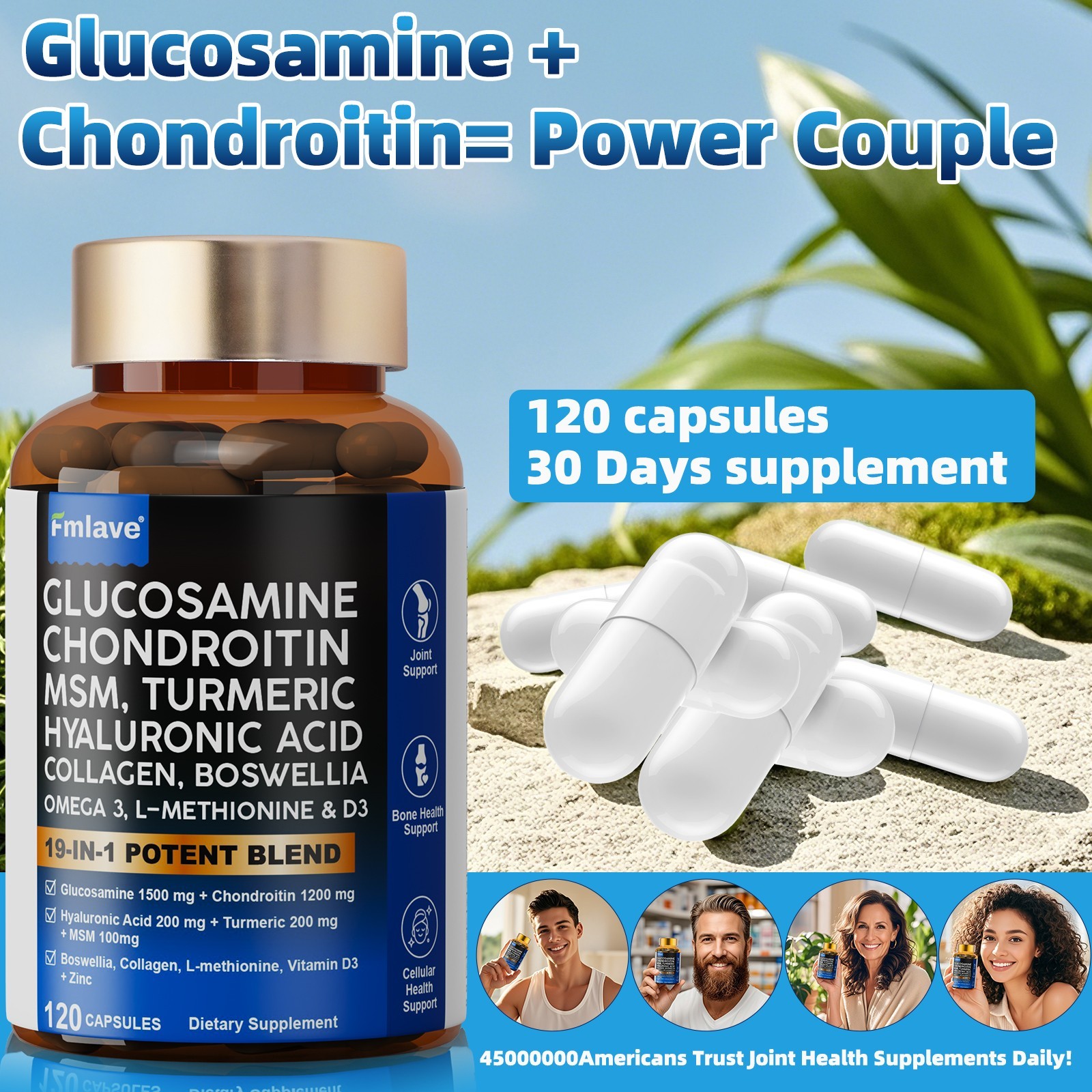 Glucosamine Chondroitin Turmeric MSM Triple Strength Joint Support 2800mg 120pcs