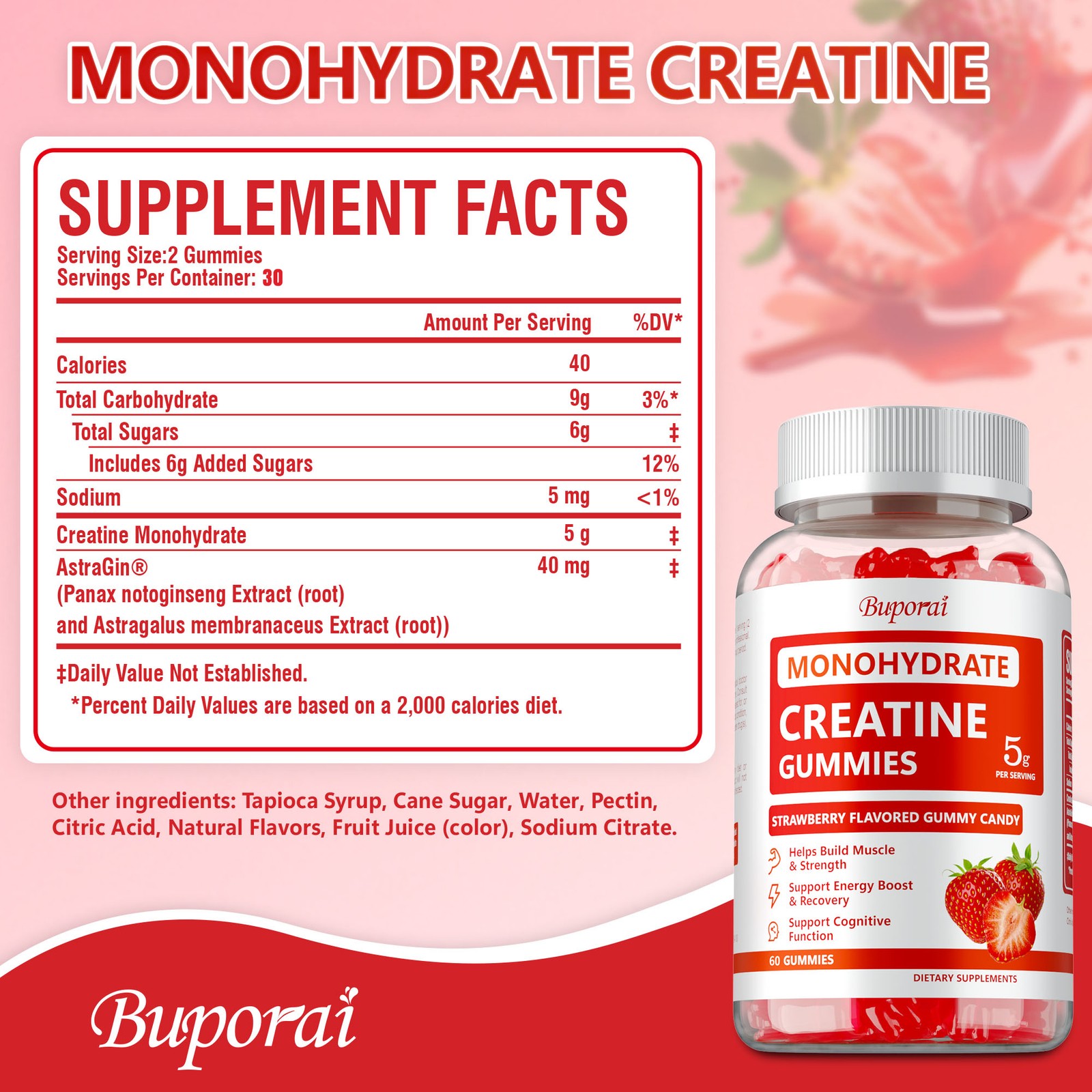 Creatine Monohydrate Gummies -Helps Improve Muscle Strength and Cognitive Health
