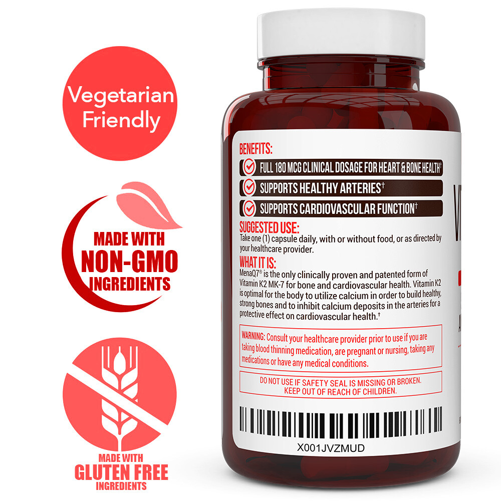Vitamin K2 Supplement 180mcg -Vitamin K2 MK7 Supports Bone & Heart Health