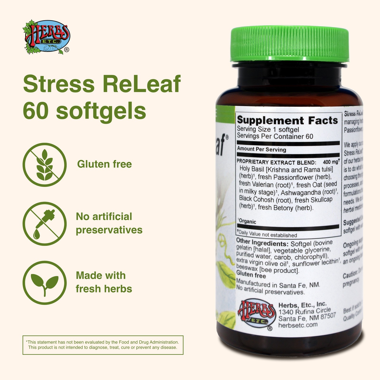 Herbs Etc. Stress ReLeaf 60 Count Softgels