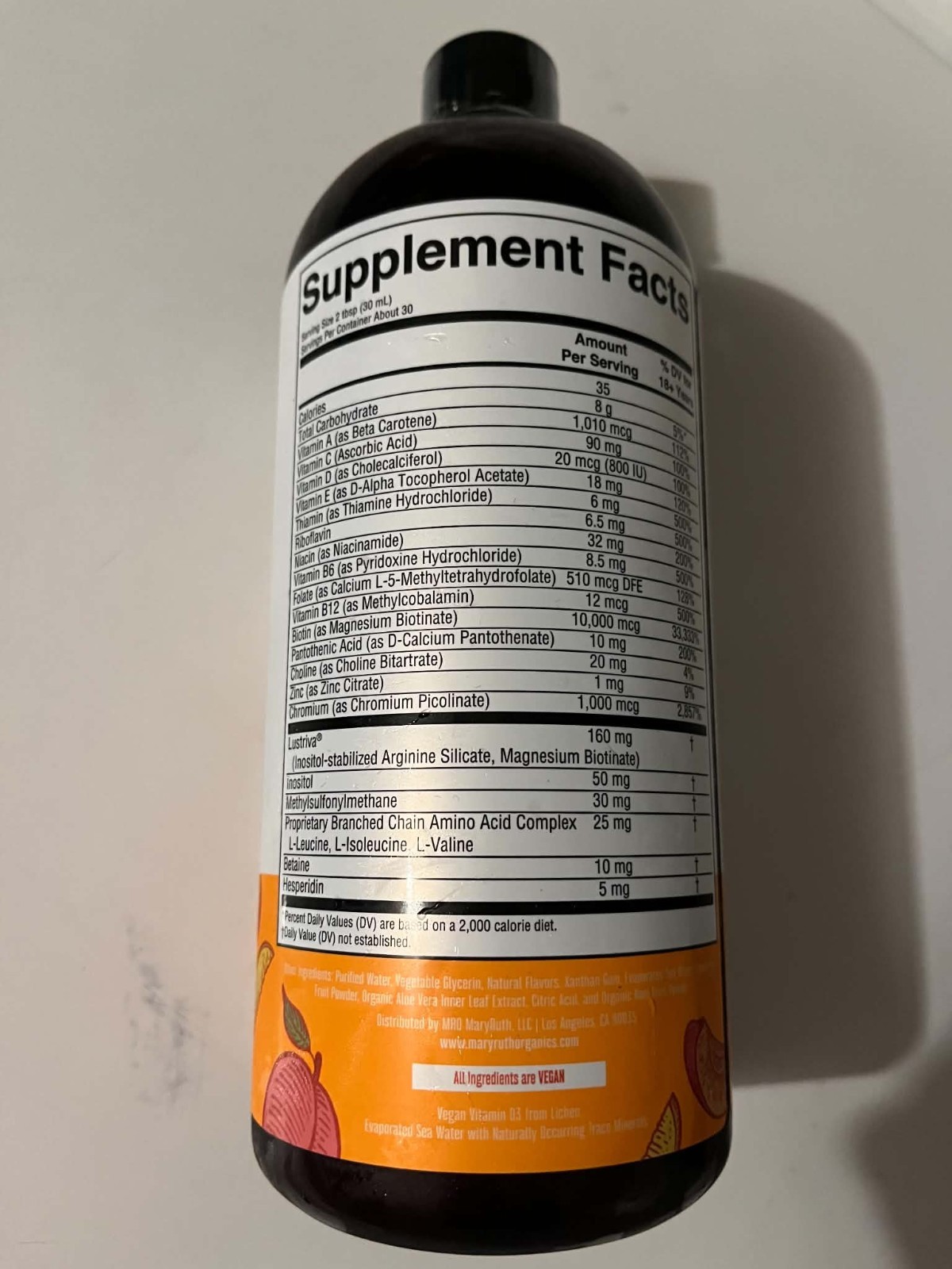 MaryRuth’s Liquid Morning Multivitamin Hair Growth Vegan Peach Mango 30 fl oz