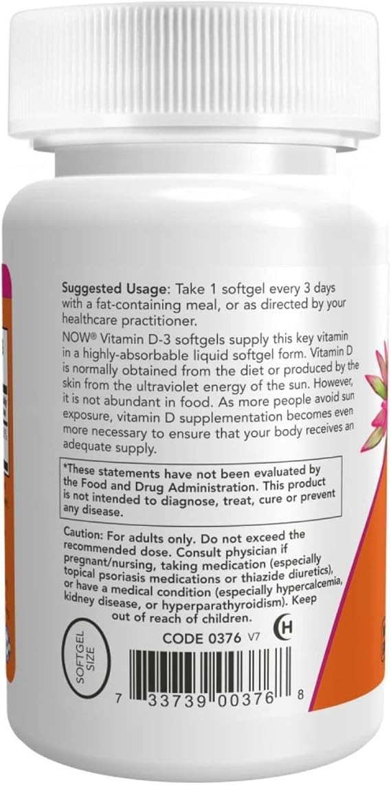 2 Pack NOW Foods High Potency Vitamin D-3, 10,000 IU, 120 Softgels